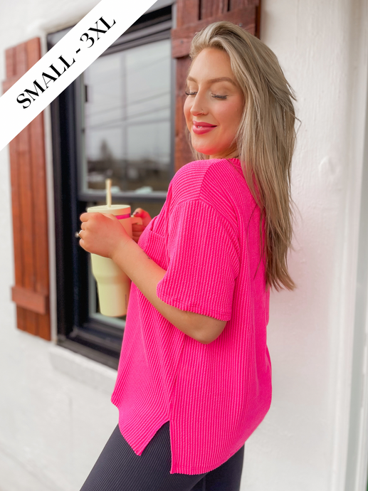 Brandy Basic Top in Hot Pink
