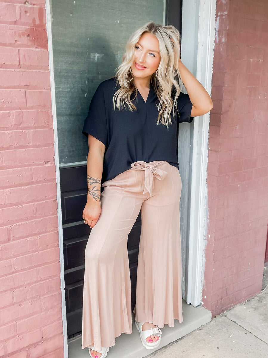 High Waisted Rib Wide Leg Pants with Pockets – Movint New York