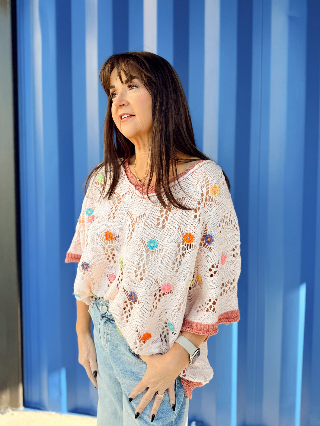 Closer Than You Know Flower Sweater | Blush
