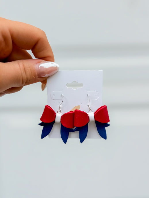 Red, White & Blue Clay Bow Earrings
