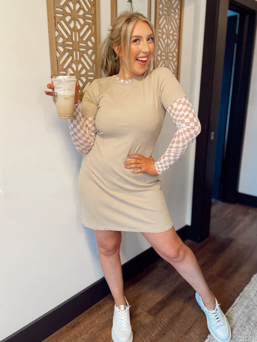 Everyday wear ribbed dress in latte