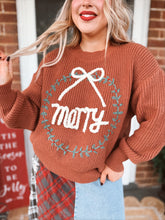 Load image into Gallery viewer, Merry Wreath Christmas Sweater | Brown