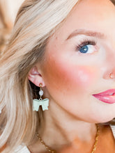 Load image into Gallery viewer, Miss Dainty Pearl + Bow Clay Earring - Sage