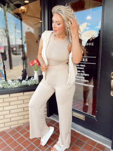 Check me out buttery wide leg set in Taupe