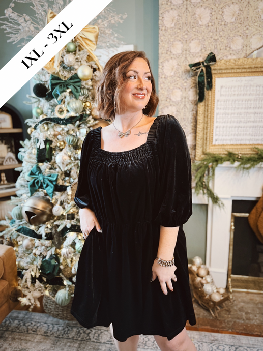 Curvy | Deck The Halls Dress - Black