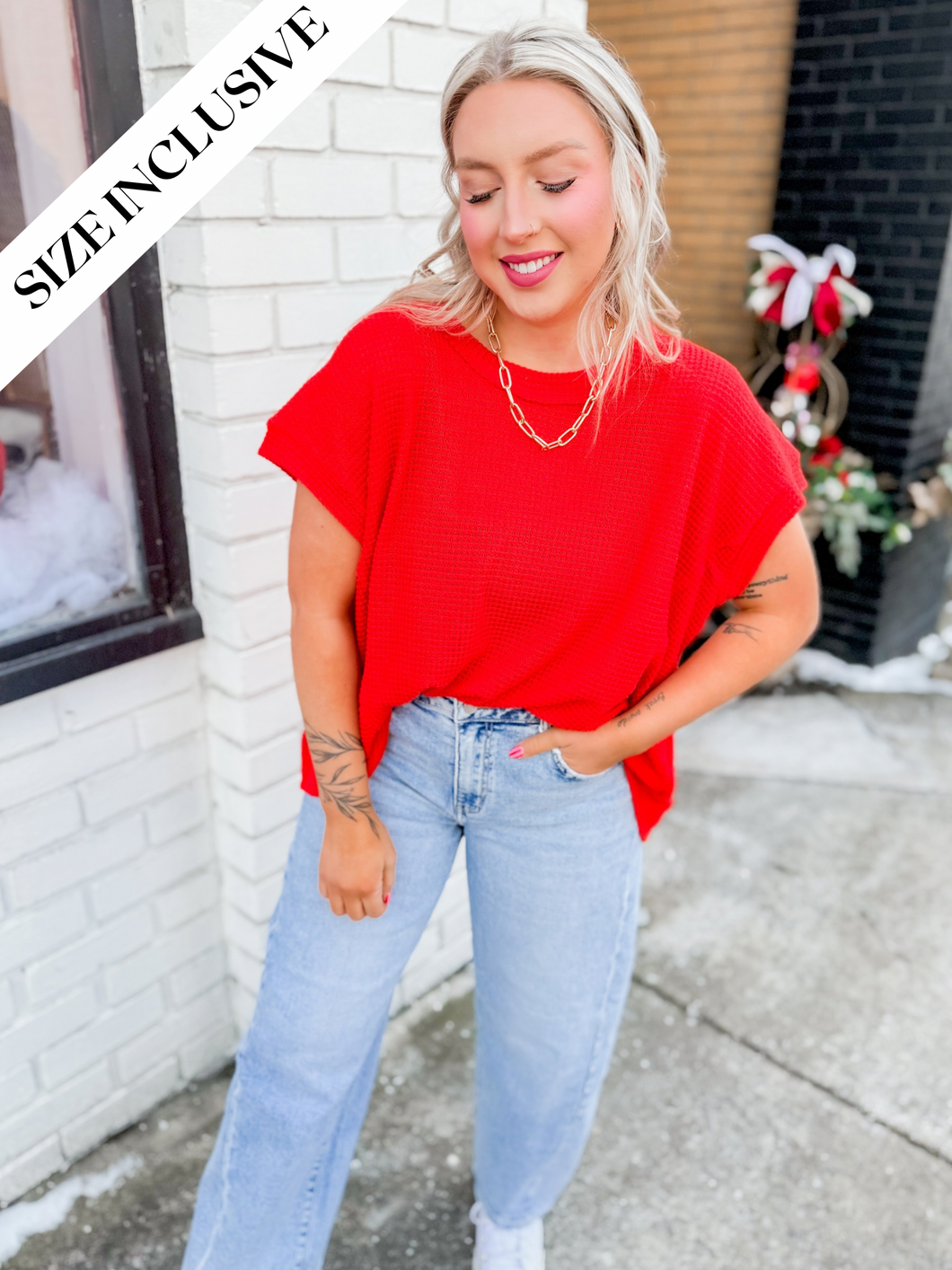 Sheena Waffle Top | Tomato