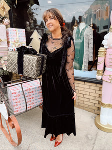 Pop the Bubbly Velvet Maxi Dress | Black