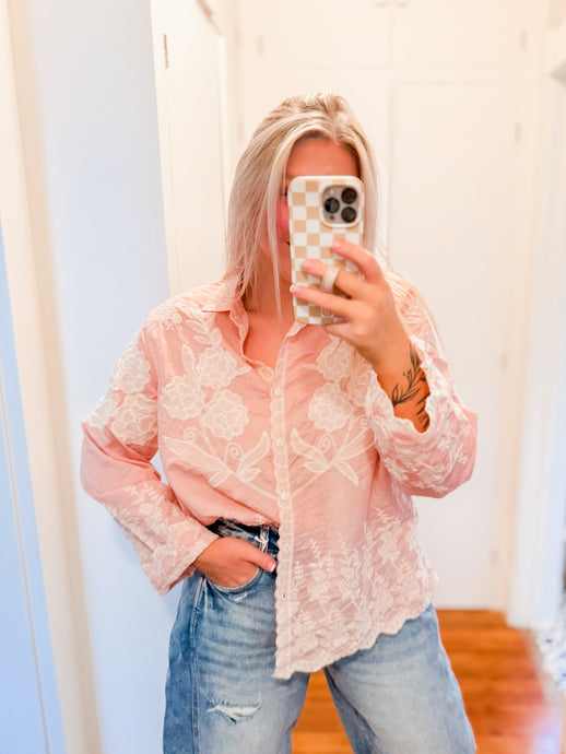 All Gussied Up Embroidered Top | Pink