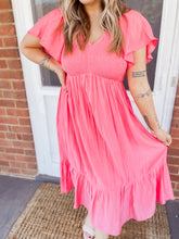 Load image into Gallery viewer, Coral Burst Midi Dress