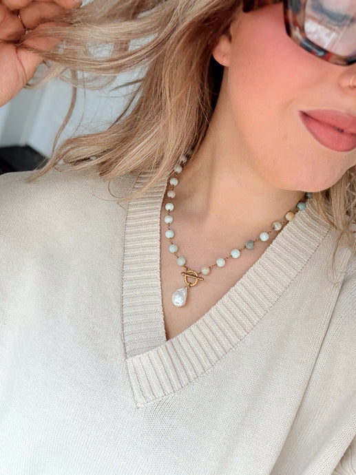 Kate Amazonite and Baroque Pearl Necklace
