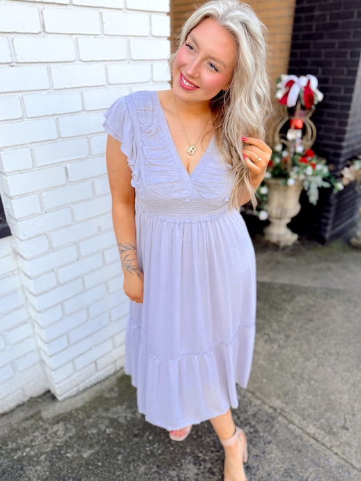 Ruffled Feathers Midi Dress | Lavender