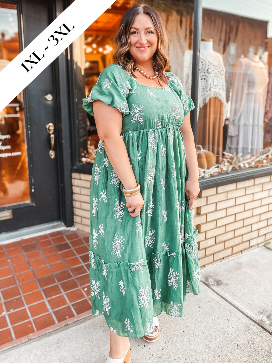 Curvy - Seeing Green Embroidered Dress