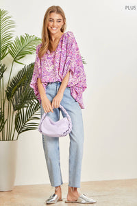 Andrée by Unit - PLUS SIZE Bold Bright Printed Blouse: Orchid / 2X