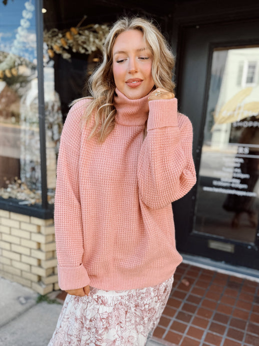 Choose Me Waffle Turtleneck | Blush