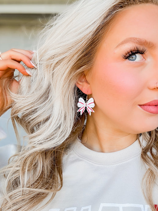 Baseball Bow Clay Earrings