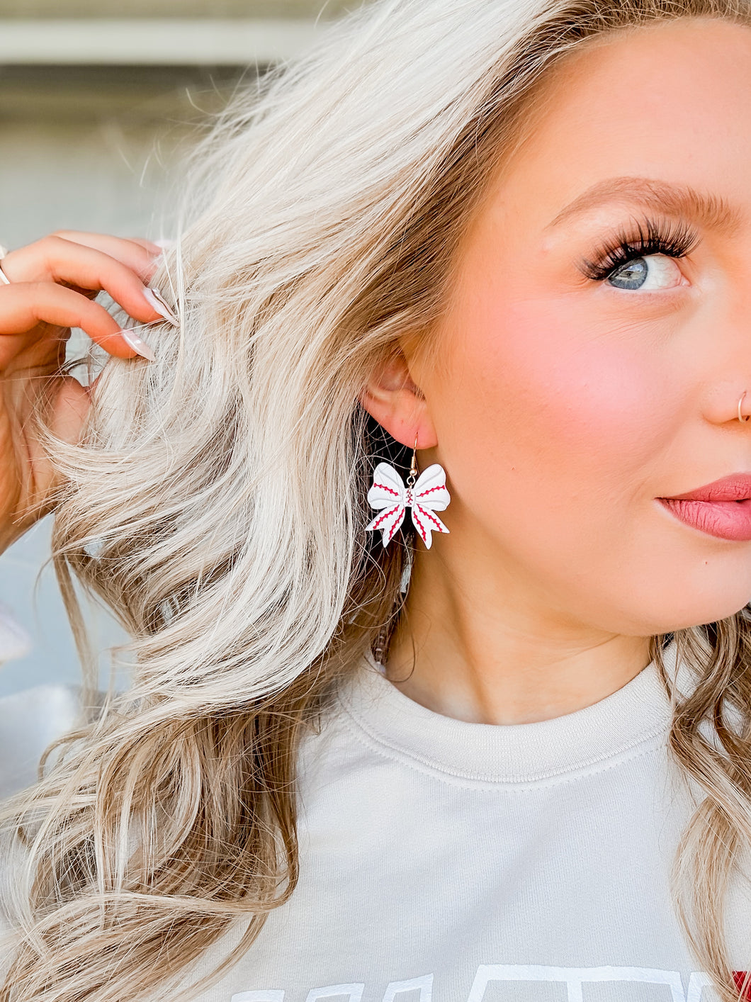 Baseball Bow Clay Earrings