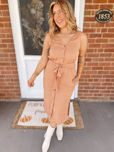 Fall Awaits Midi Dress - Camel