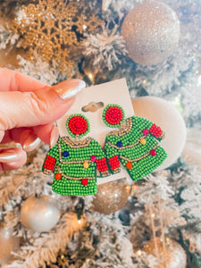 Christmas Sweater Seed Beed Earrings - Green