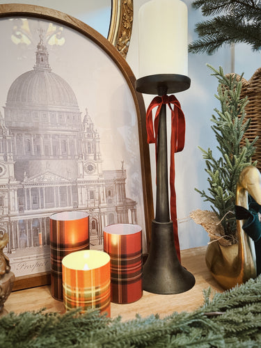 Red Tartan 3D Flame Candle 4”