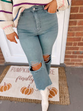 Load image into Gallery viewer, Teal Vintage Crop Flare Jeans