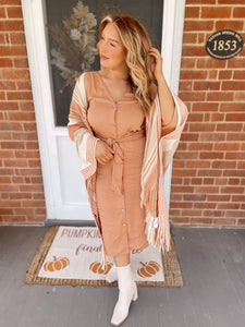 Fall Awaits Midi Dress - Camel