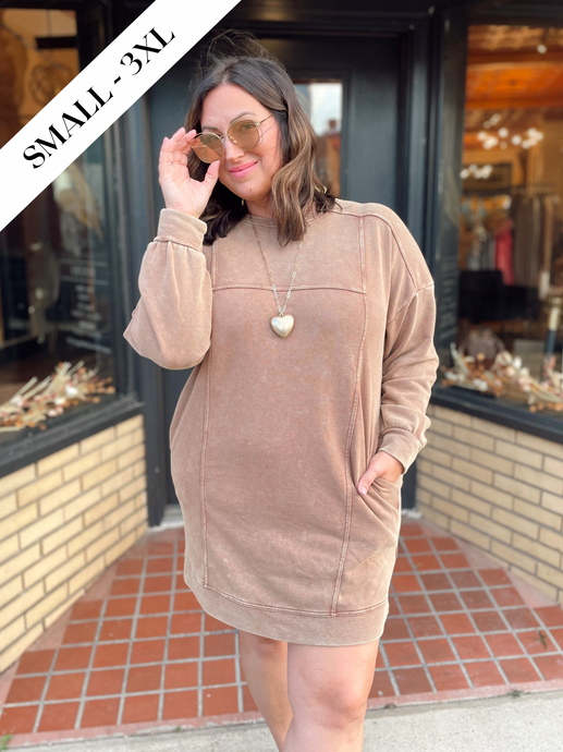 Em’s Fave Sweatshirt Dress in Camel