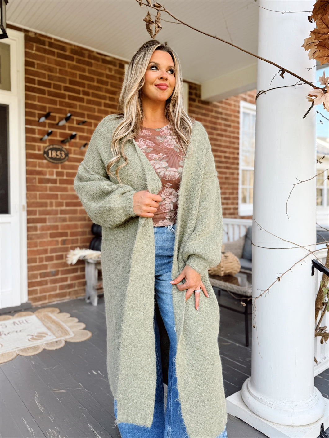 POL Sipping Chai Cardigan | Green