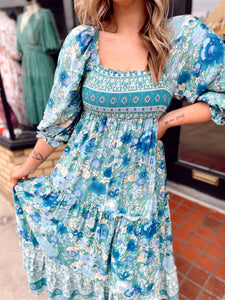 Blue bird Floral Midi