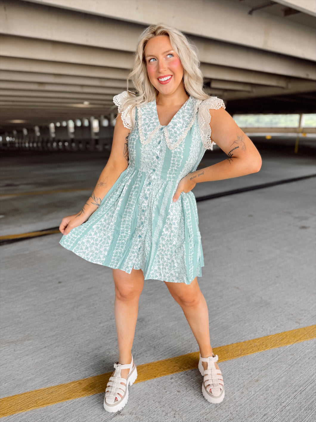 Sweet & Demure Mini Dress | Sage