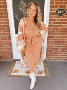 Fall Awaits Midi Dress - Camel