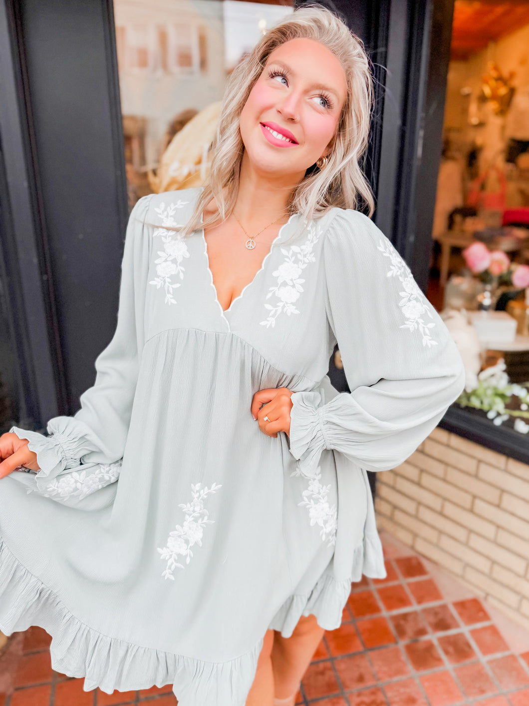 Already Gone Embroiderrd Tunic Dress | Sage