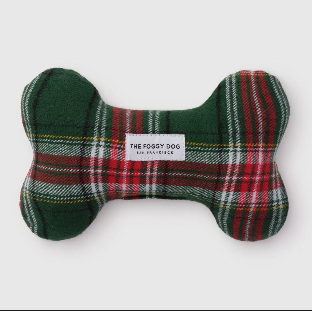 Green Plaid Dog Bone Squeaky Toy