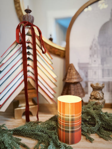 Red Tartan 3D Flame Candle 5”