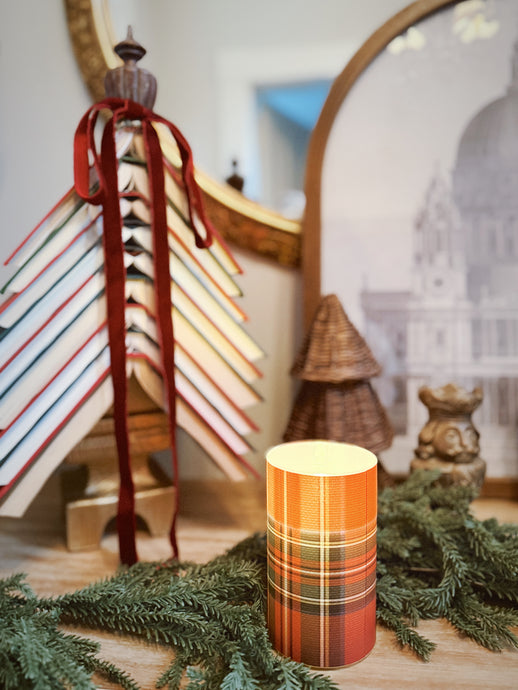 Red Tartan 3D Flame Candle 5”