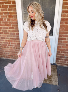 Dance All Day Tulle Midi Skirt - Pink