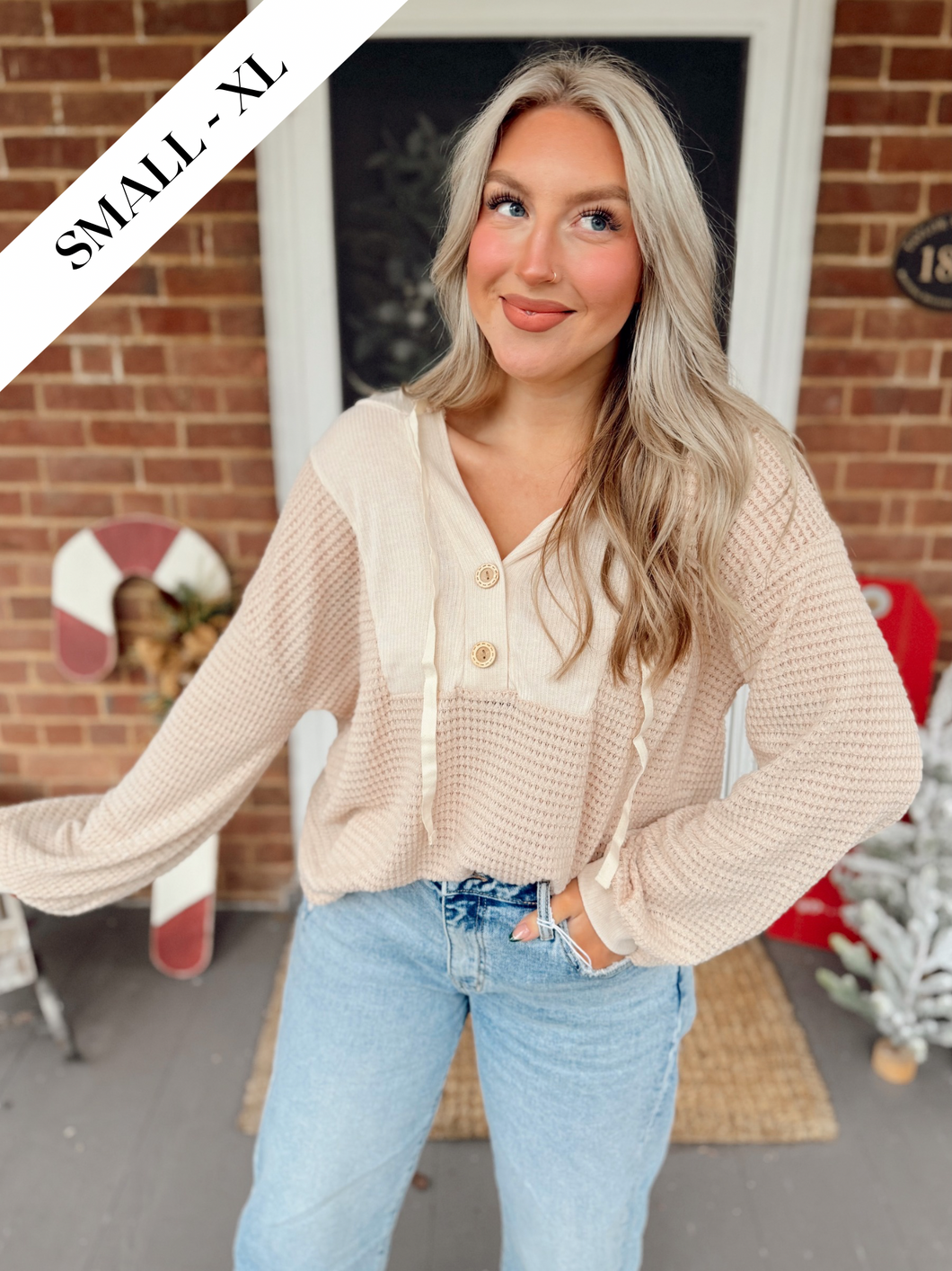 Waiting on You Waffle Pullover | Oatmeal