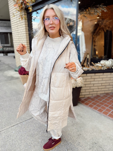 On The Go Longline Puffer Vest | Sand