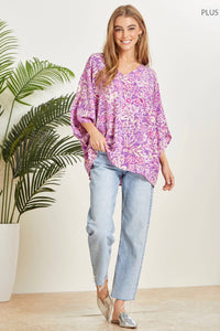 Andrée by Unit - PLUS SIZE Bold Bright Printed Blouse: Orchid / 2X