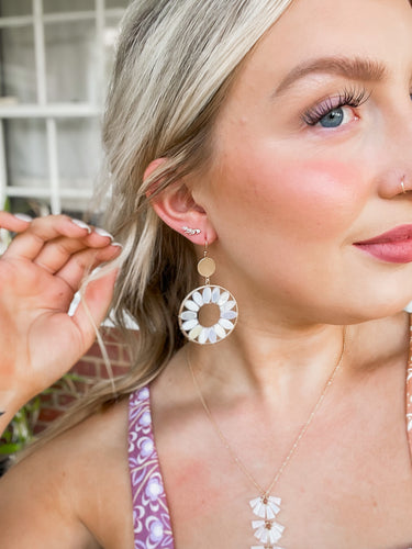 White Oval Crystal Earrings