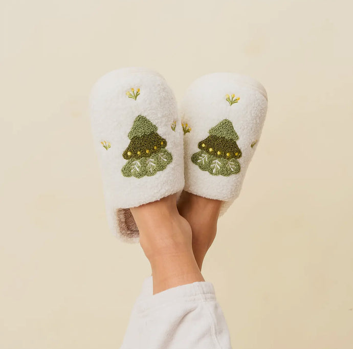 Fuzzy Christmas Tree Slippers