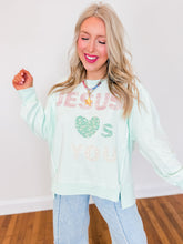 Load image into Gallery viewer, Jesus Loves You Patchwork Sweatshirt | Mint