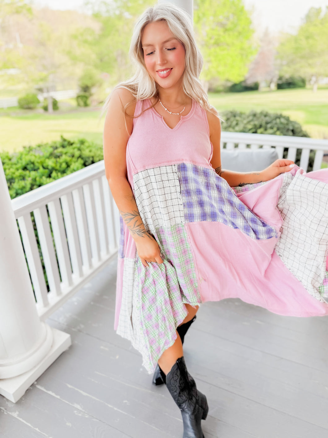 Believe in You Patchwork Dress | Pink