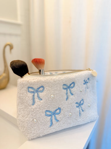 Blue Bow Teddy Cosmetic Pouch