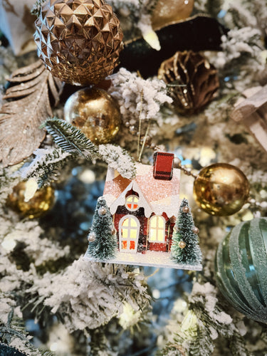 Plaid Light Up House Ornament