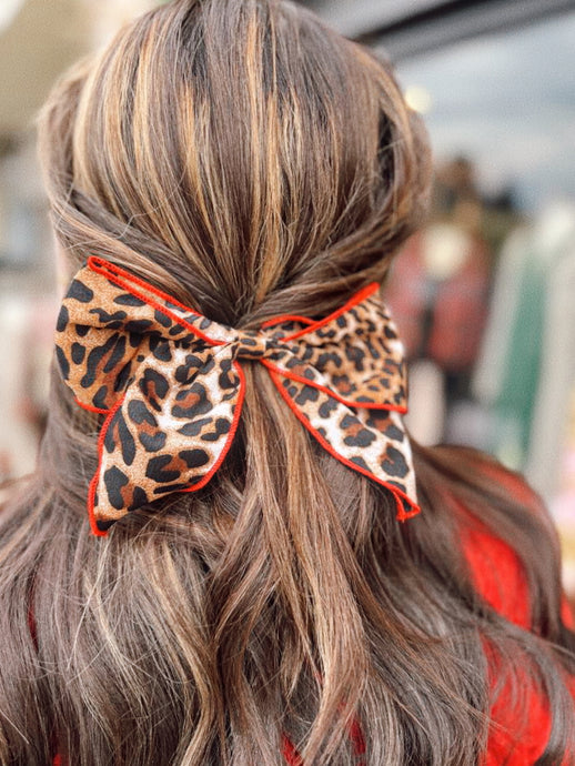 Leopard Red Trim Bow