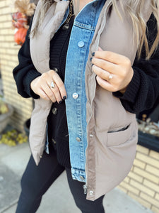 A Fall Drive Denim Layered Vest - Taupe