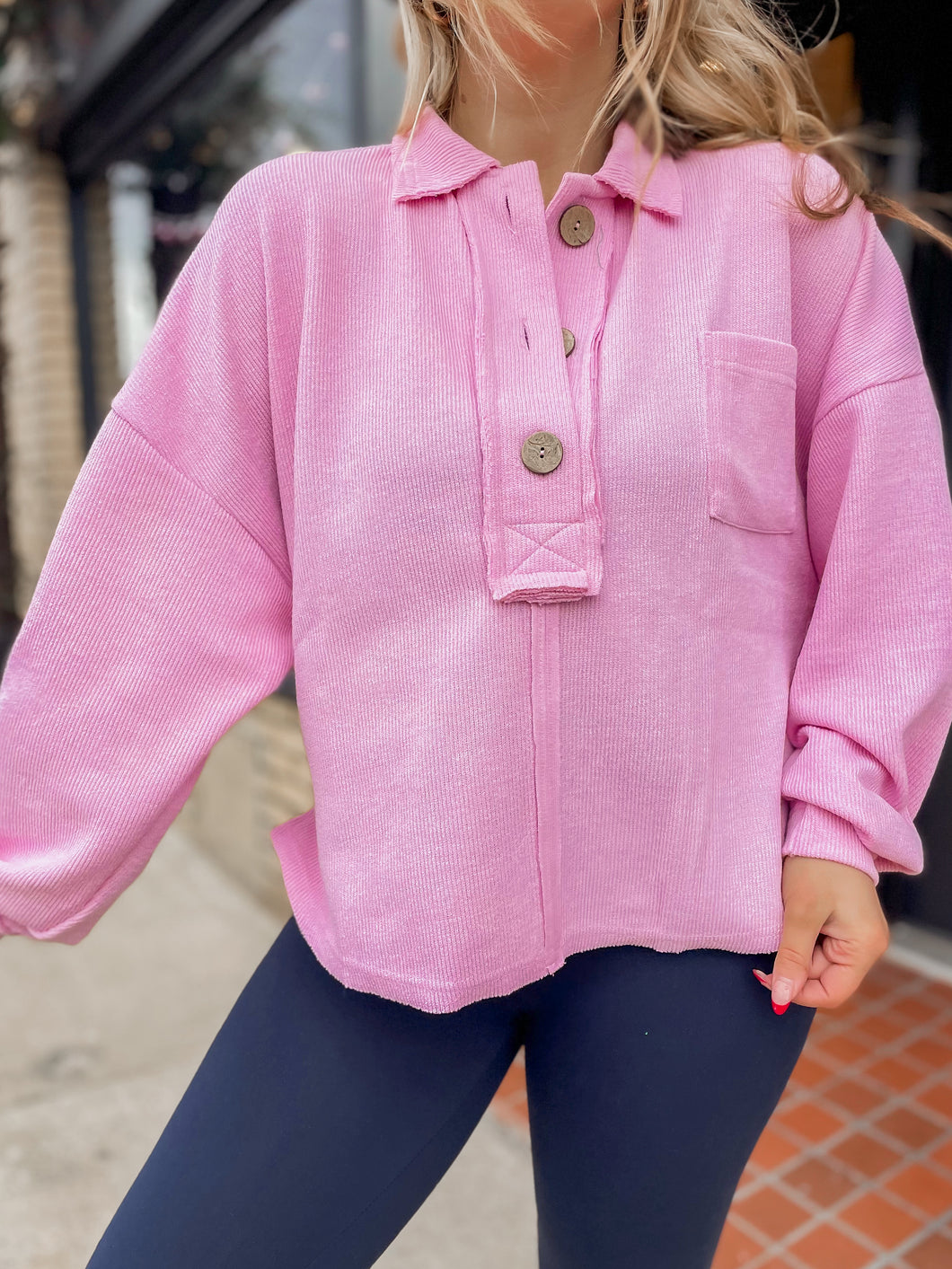 She’s sweet button up in LIGHT PINK