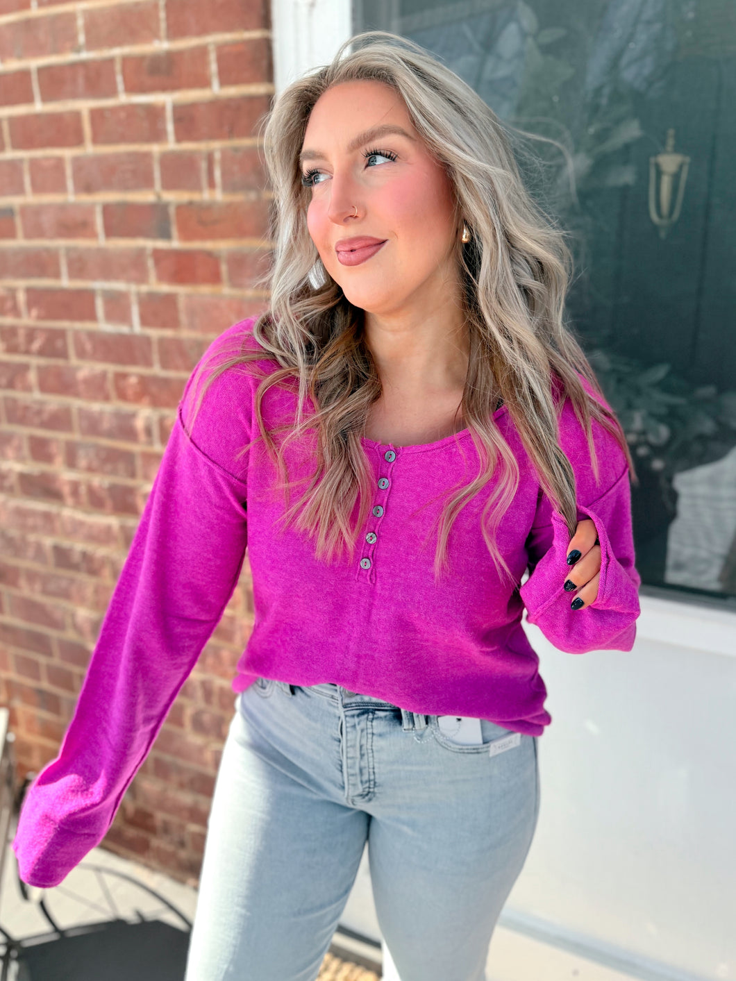 Hot Pink Henley Top