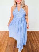 Load image into Gallery viewer, Dotty Darling Halter Dress | Blue