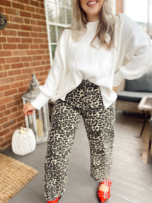 For the wild ones leopard barrel jean